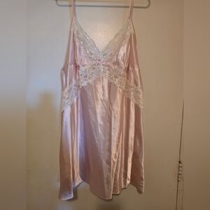 Morgan Taylor Light Pink Bridal Satin Chemise with White Lace